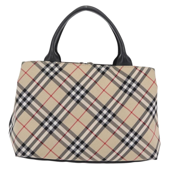 BURBERRY Nova Check Blue Label Hand Bag Nylon Beige Silver Auth 206736A
