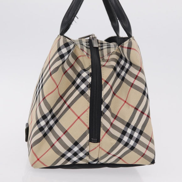 BURBERRY Nova Check Blue Label Hand Bag Nylon Beige Silver Auth 206736A