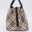 BURBERRY Nova Check Blue Label Hand Bag Nylon Beige Silver Auth 206736A-4
