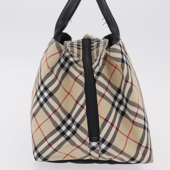 BURBERRY Nova Check Blue Label Hand Bag Nylon Beige Silver Auth 206736A