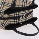 BURBERRY Nova Check Blue Label Hand Bag Nylon Beige Silver Auth 206736A-6