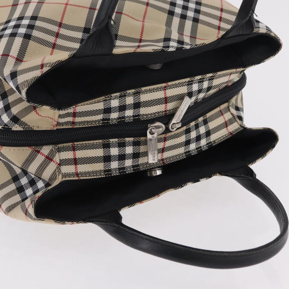 BURBERRY Nova Check Blue Label Hand Bag Nylon Beige Silver Auth 206736A
