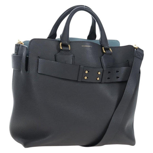 BURBERRY Hand Bag Leather 2way Gray Gold Auth 206737A