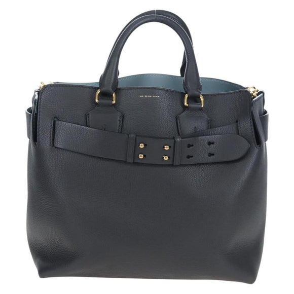 BURBERRY Hand Bag Leather 2way Gray Gold Auth 206737A