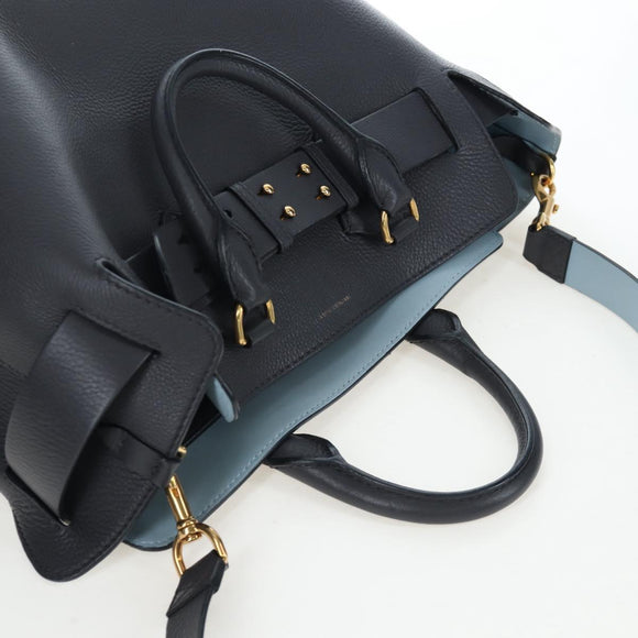 BURBERRY Hand Bag Leather 2way Gray Gold Auth 206737A