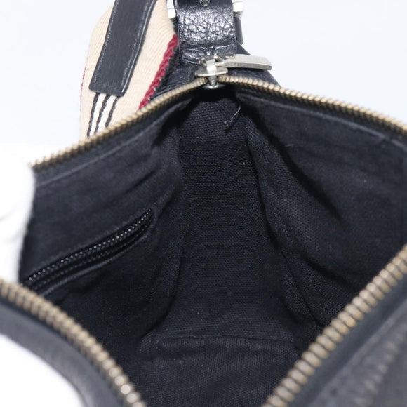 BURBERRY Shoulder Bag Leather Black Silver Auth 206738A