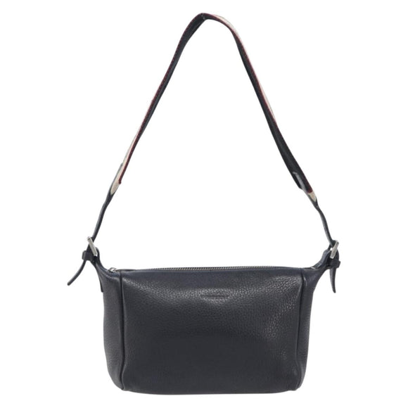 BURBERRY Shoulder Bag Leather Black Silver Auth 206738A