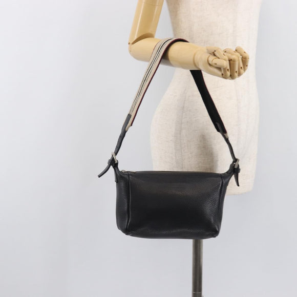 BURBERRY Shoulder Bag Leather Black Silver Auth 206738A