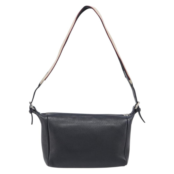 BURBERRY Shoulder Bag Leather Black Silver Auth 206738A