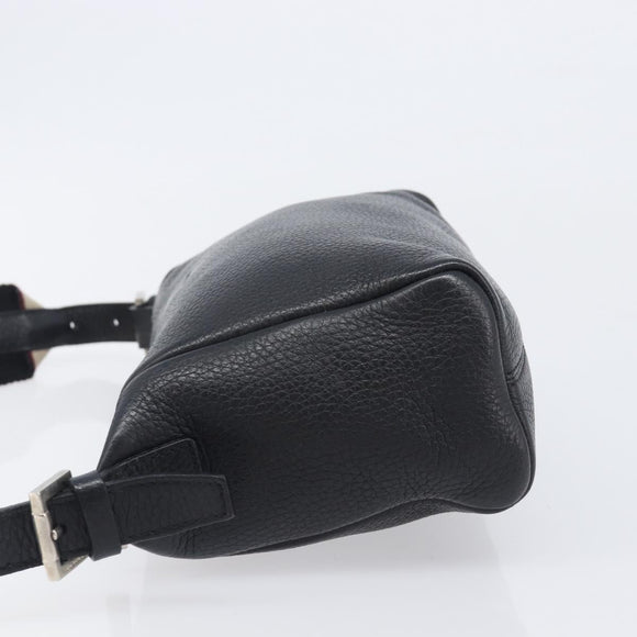 BURBERRY Shoulder Bag Leather Black Silver Auth 206738A