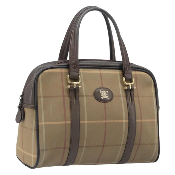 Burberrys Nova Check Boston Bag Canvas Beige Gold Auth 206740