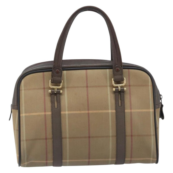 Burberrys Nova Check Boston Bag Canvas Beige Gold Auth 206740