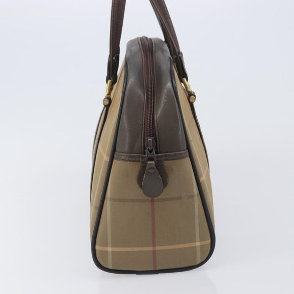 Burberrys Nova Check Boston Bag Canvas Beige Gold Auth 206740