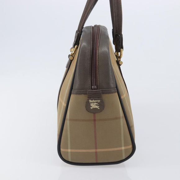 Burberrys Nova Check Boston Bag Canvas Beige Gold Auth 206740