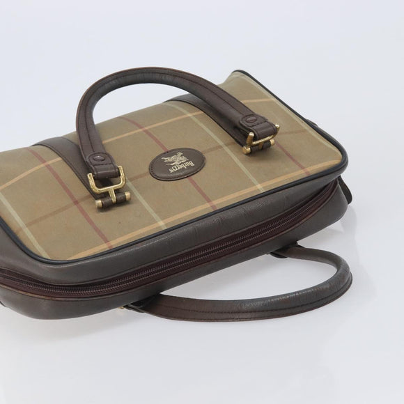 Burberrys Nova Check Boston Bag Canvas Beige Gold Auth 206740