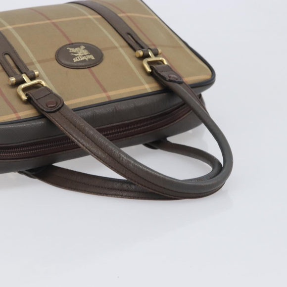 Burberrys Nova Check Boston Bag Canvas Beige Gold Auth 206740