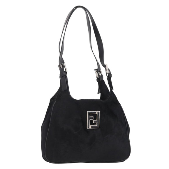 FENDI Tote Bag Harako Leather Black Silver Auth 206741V