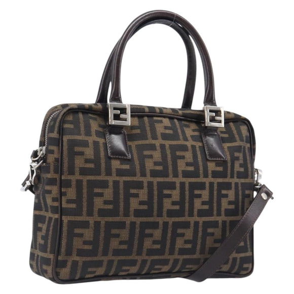 FENDI Zucca Canvas Hand Bag 2way Black Brown Auth 206742V