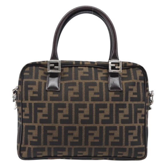FENDI Zucca Canvas Hand Bag 2way Black Brown Auth 206742V