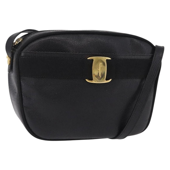 Salvatore Ferragamo Vala Shoulder Bag Leather Black Gold Auth 206745