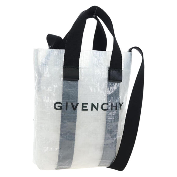 GIVENCHY Hand Bag Vinyl 2way Clear Silver Auth 206748A