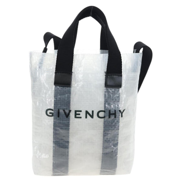 GIVENCHY Hand Bag Vinyl 2way Clear Silver Auth 206748A