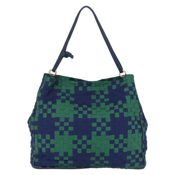 Bottega Veneta INTRECCIATO Shoulder Bag Canvas Green Gold Auth 206749