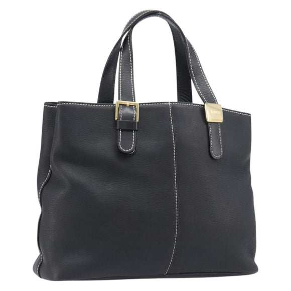 Burberrys Hand Bag Leather Black Gold Auth 206753A