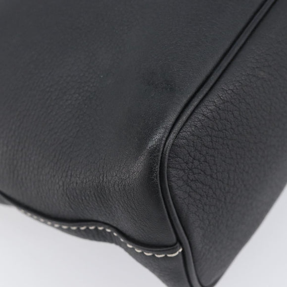 Burberrys Hand Bag Leather Black Gold Auth 206753A