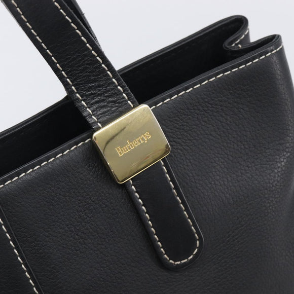 Burberrys Hand Bag Leather Black Gold Auth 206753A