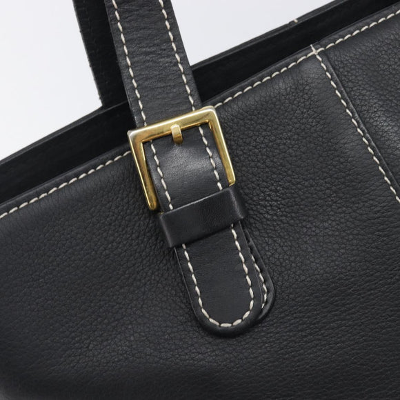 Burberrys Hand Bag Leather Black Gold Auth 206753A