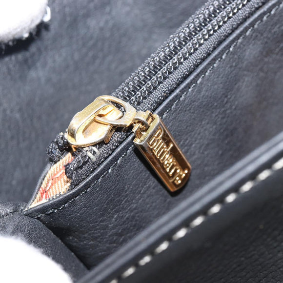 Burberrys Hand Bag Leather Black Gold Auth 206753A