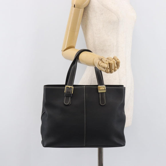 Burberrys Hand Bag Leather Black Gold Auth 206753A