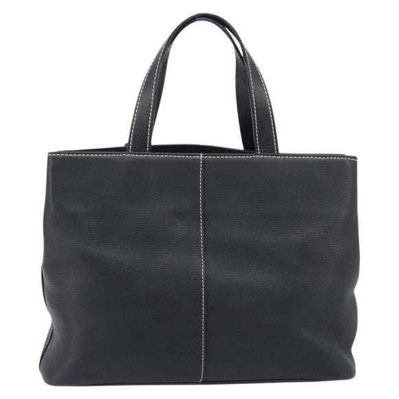 Burberrys Hand Bag Leather Black Gold Auth 206753A