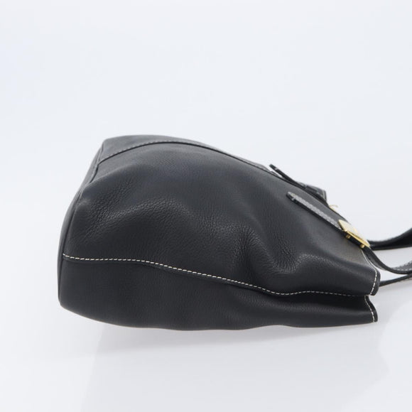Burberrys Hand Bag Leather Black Gold Auth 206753A