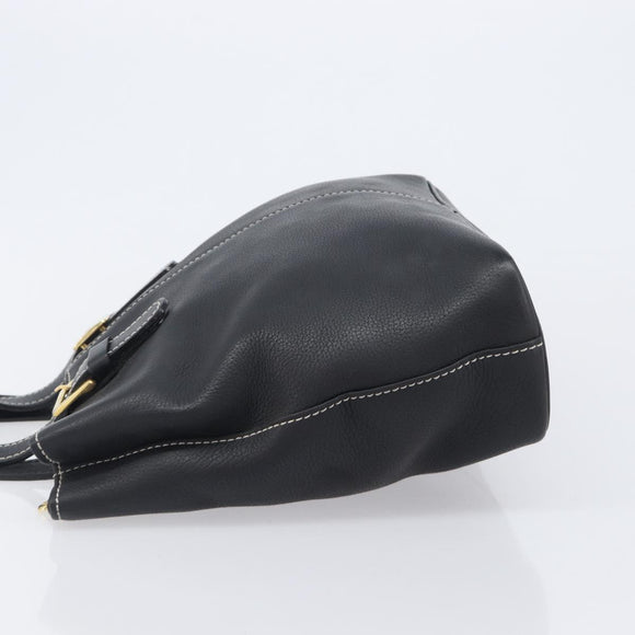 Burberrys Hand Bag Leather Black Gold Auth 206753A