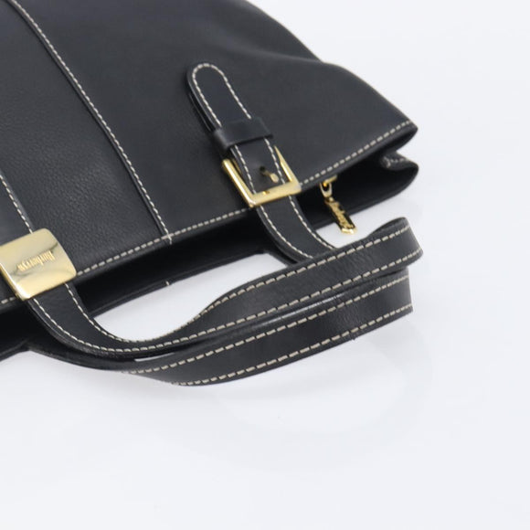 Burberrys Hand Bag Leather Black Gold Auth 206753A