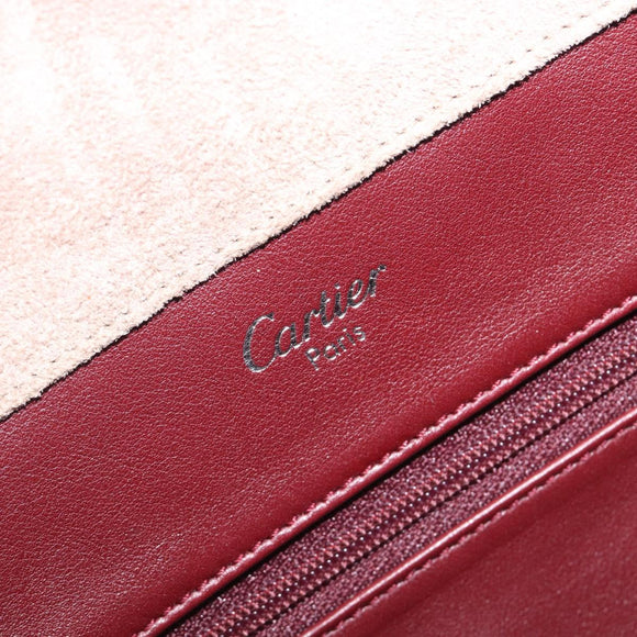 Cartier Trinity Shoulder Bag Suede Beige Gold Silver Auth 206754V