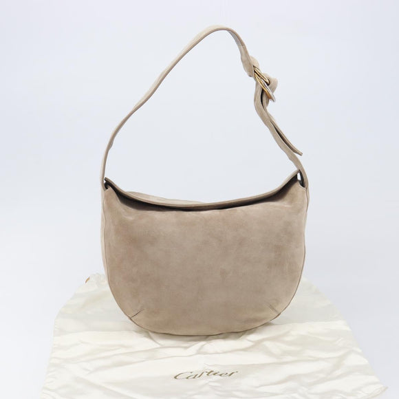 Cartier Trinity Shoulder Bag Suede Beige Gold Silver Auth 206754V