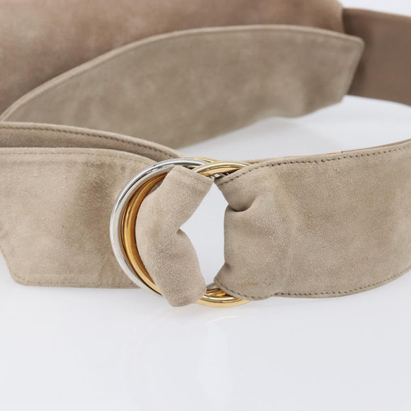 Cartier Trinity Shoulder Bag Suede Beige Gold Silver Auth 206754V