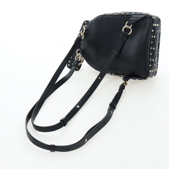 Valentino Rock Studs Backpack Leather Black Gold Auth 206755V