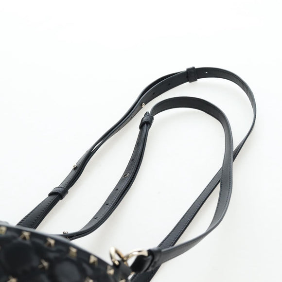 Valentino Rock Studs Backpack Leather Black Gold Auth 206755V