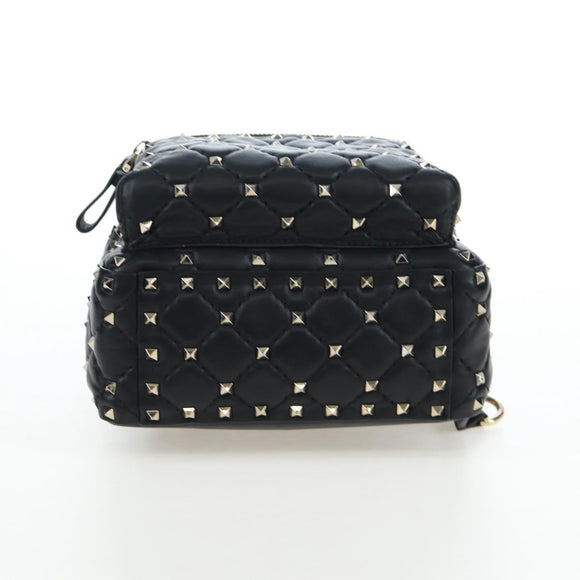 Valentino Rock Studs Backpack Leather Black Gold Auth 206755V