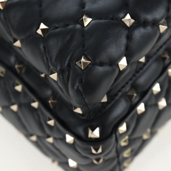 Valentino Rock Studs Backpack Leather Black Gold Auth 206755V
