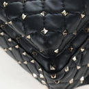 Valentino Rock Studs Backpack Leather Black Gold Auth 206755V-19