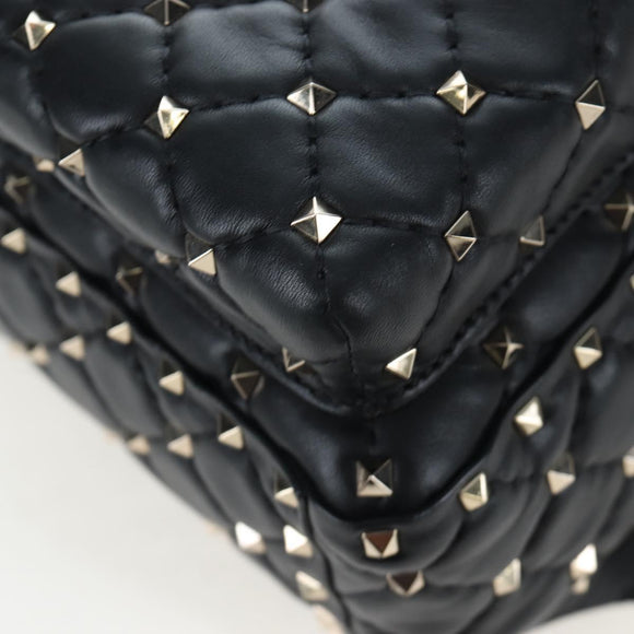 Valentino Rock Studs Backpack Leather Black Gold Auth 206755V