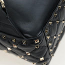 Valentino Rock Studs Backpack Leather Black Gold Auth 206755V-20