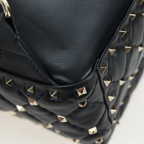 Valentino Rock Studs Backpack Leather Black Gold Auth 206755V