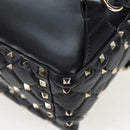 Valentino Rock Studs Backpack Leather Black Gold Auth 206755V-21