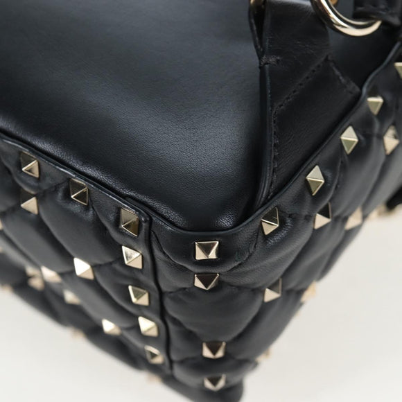 Valentino Rock Studs Backpack Leather Black Gold Auth 206755V